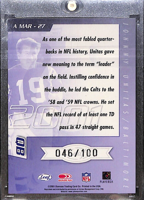 2001 Quantum Leaf All-Millennium Marks #A MAR - 27 Johnny Unitas /100 Auto