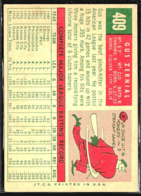 1959 Topps - #409 Gus Zernial