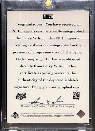 1997 Upper Deck NFL Legends - #AL-70 Larry Wilson Auto HOF