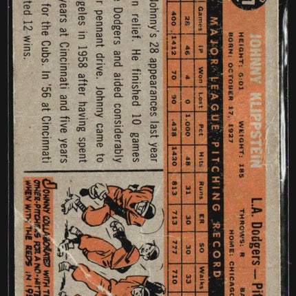 1960 Topps - #191 Johnny Klippstein