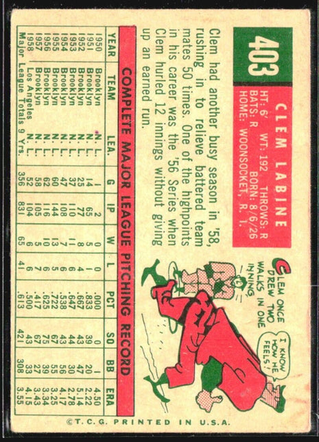 1959 Topps - #403 Clem Labine