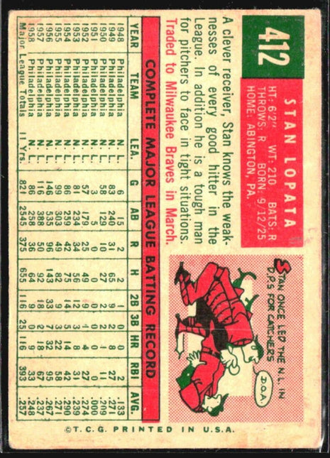 1959 Topps #412 Stan Lopata