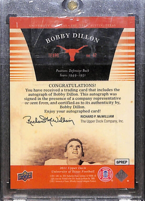 2011 Upper Deck University of Texas - #1 Bobby Dillon Auto sp HOF