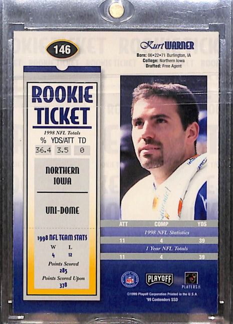 1999 Playoff Contenders SSD - #146 Kurt Warner Rookie Ticket Auto HOF