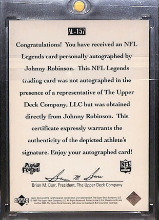 1997 Upper Deck NFL Legends - #AL-157 Johnny Robinson Auto HOF