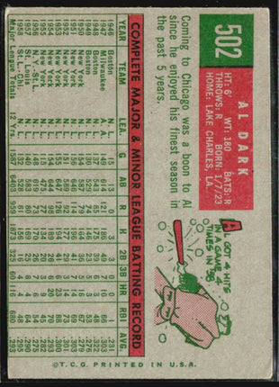 1959 Topps - #502 Alvin Dark