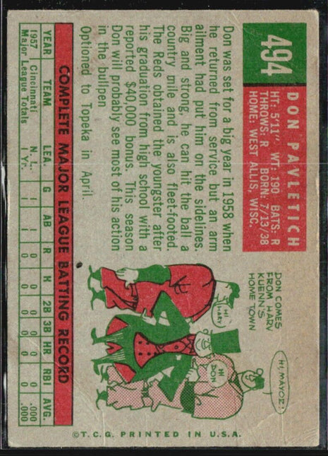 1959 Topps - #494 Don Pavletich (RC)