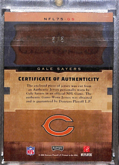 2006 National Treasures Gale Sayers 75th Patch Auto /5 Bears HOF