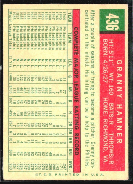 1959 Topps - #436 Granny Hamner