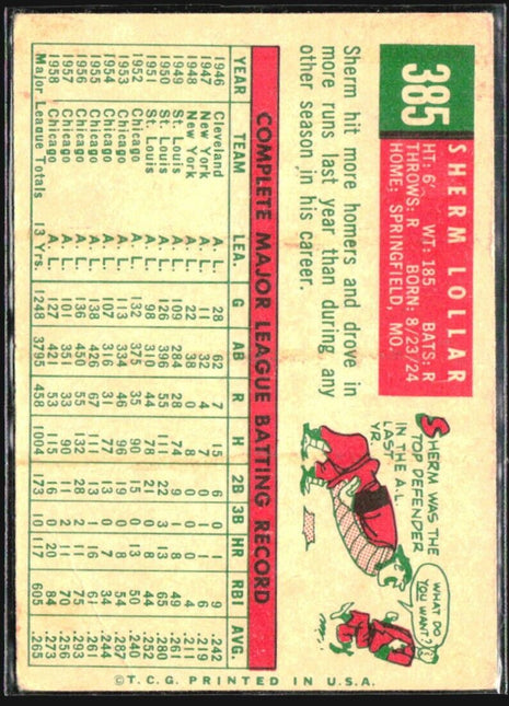 1959 Topps - #385 Sherm Lollar