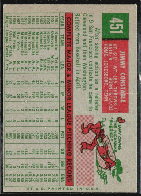 1959 Topps - #451 Jim Constable (RC)