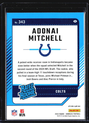 2024 Donruss Optic Rated Rookie Adonai Mitchell Silver Holo #343