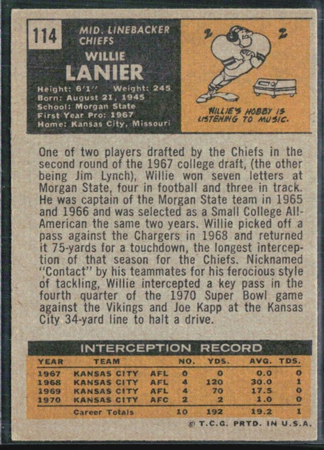 1971 Topps - #114 Willie Lanier (RC)