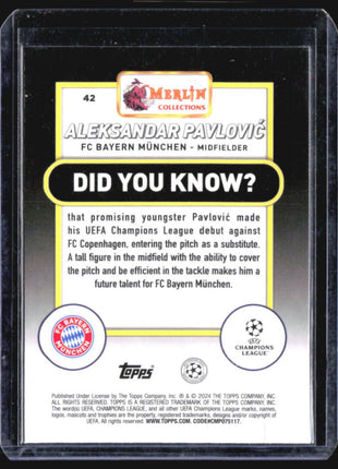 2023-24 Topps Merlin UEFA Club Competitions - #42 Aleksandar Pavlovic (RC) Aqua