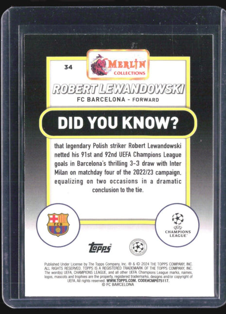 2023-24 Topps Merlin UEFA Club Competitions - #34 Robert Lewandowski Aqua /199