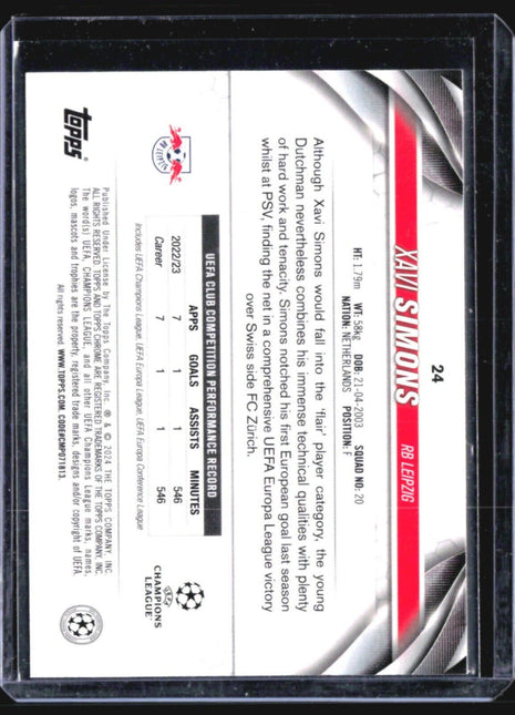 2023-24 Topps Chrome UEFA Club Competitions - #24 Xavi Simons Green /225