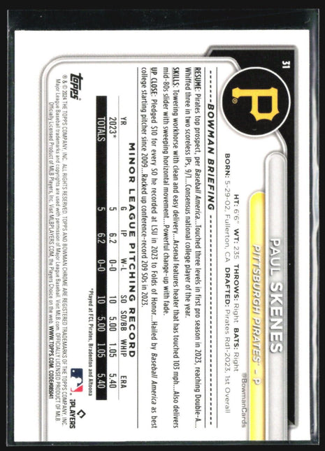 2024 Bowman Chrome Rc Paul Skenes #31