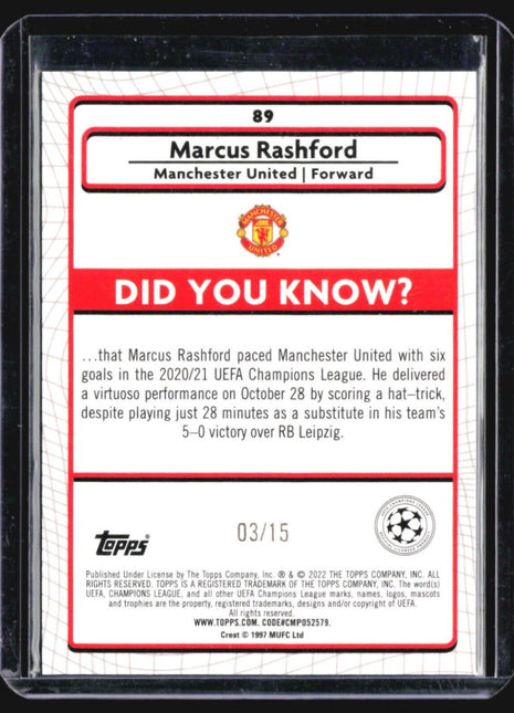 2021-22 Merlin Chrome Marcus Rashford Purple Refractor /15
