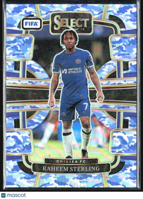2023-24 Panini Select FIFA - Blue Camo Prizm #7 Raheem Sterling /99