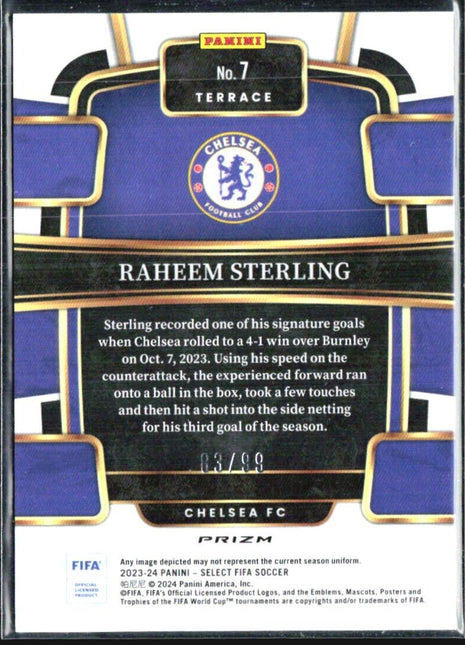 2023-24 Panini Select FIFA - Blue Camo Prizm #7 Raheem Sterling /99