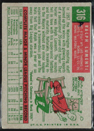 1959 Topps -  #316 Camilo Pascual, Ralph Lumenti