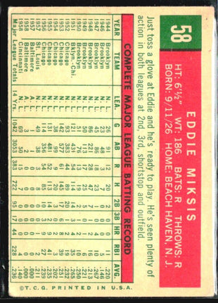 1959 Topps - #58 Eddie Miksis