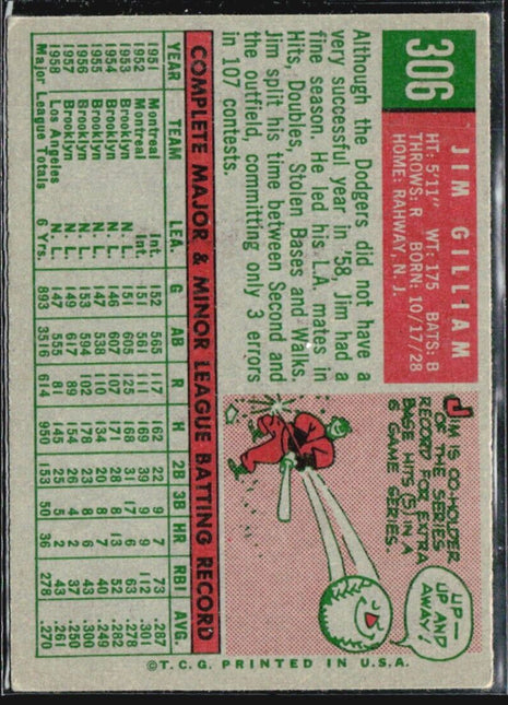 1959 Topps - #306 Jim Gilliam