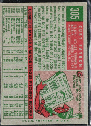 1959 Topps - #305 Curt Raydon (RC)