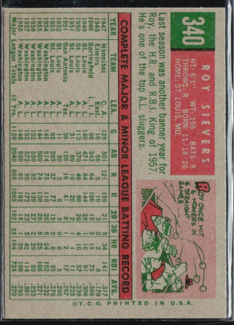 1959 Topps - #340 Roy Sievers