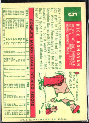 1959 Topps - #5 Dick Donovan