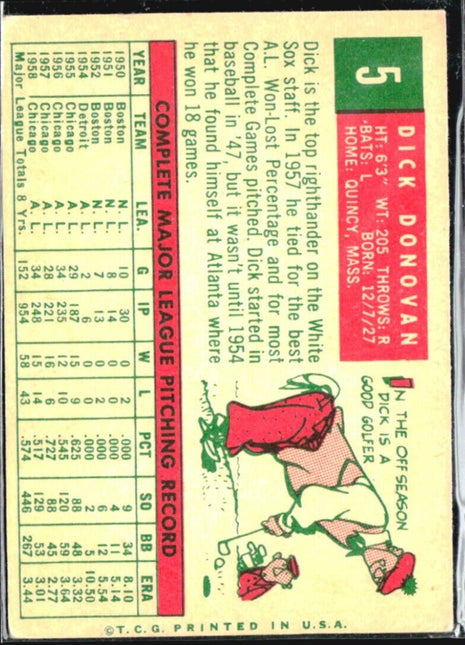 1959 Topps - #5 Dick Donovan