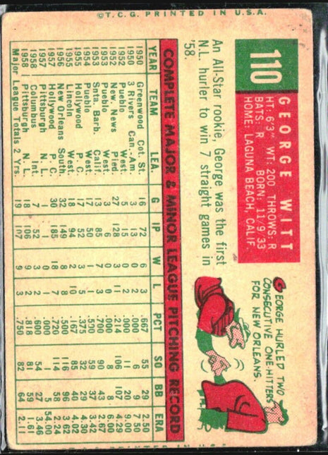 1959 Topps - #110 George Witt (RC)
