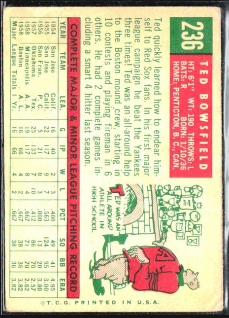 1959 Topps - grey back #236 Ted Bowsfield (RC)