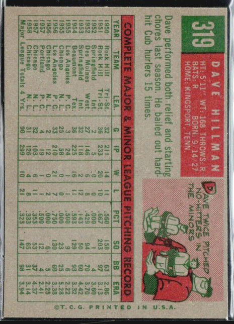 1959 Topps - #319 Dave Hillman
