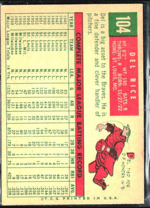 1959 Topps - #104 Del Rice