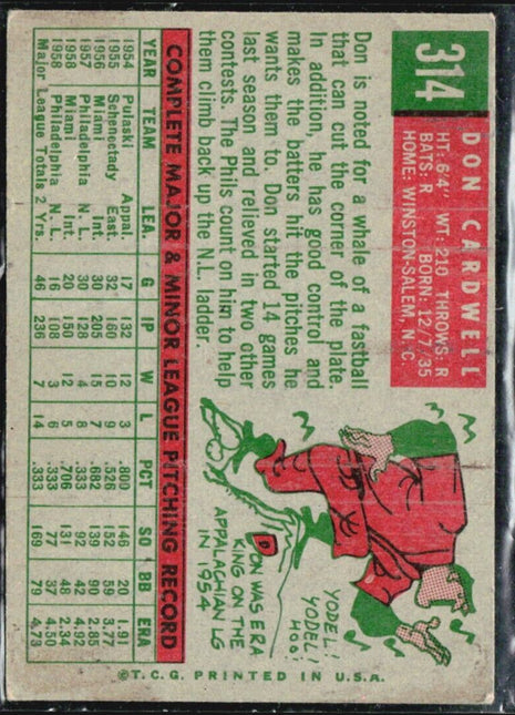 1959 Topps - #314 Don Cardwell