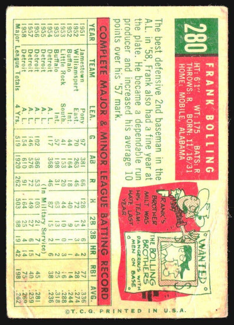 1959 Topps - Grey Back #280 Frank Bolling
