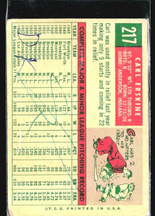 1959 Topps - white back #217 Carl Erskine