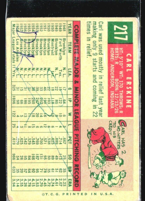 1959 Topps - white back #217 Carl Erskine