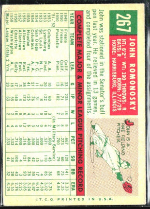1959 Topps - grey back #267 John Romonosky (RC)