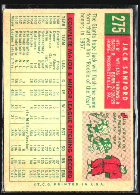 1959 Topps - grey back #275 Jack Sanford