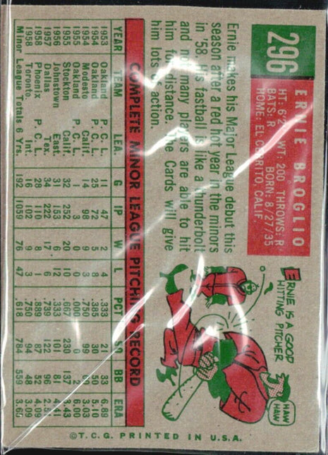 1959 Topps - #296 Ernie Broglio (RC)