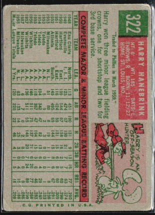 1959 Topps - on Back #322 Harry Hanebrink