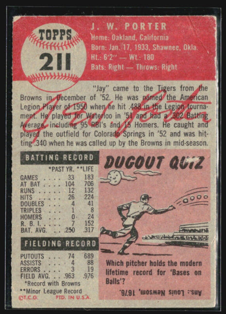1953 Topps - #211 J.W. Porter (RC)