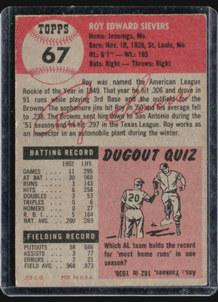 1953 Topps - #67 Roy Sievers