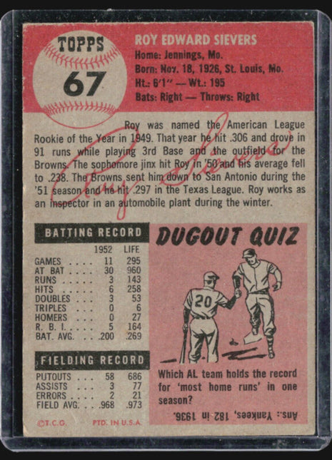 1953 Topps - #67 Roy Sievers