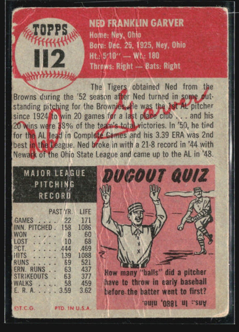 1953 Topps - #112 Ned Garver
