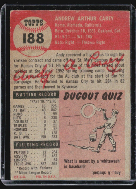1953 Topps - #188 Andy Carey (RC)