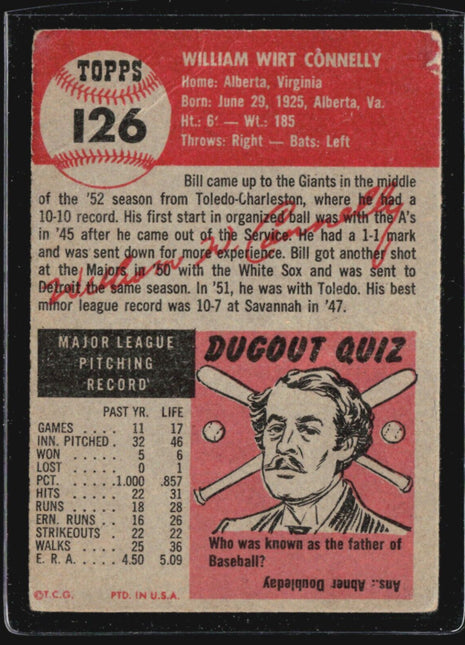 1953 Topps -  #126 Bill Connelly (RC)