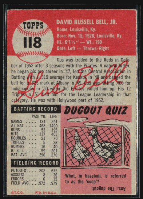 1953 Topps - #118 Gus Bell